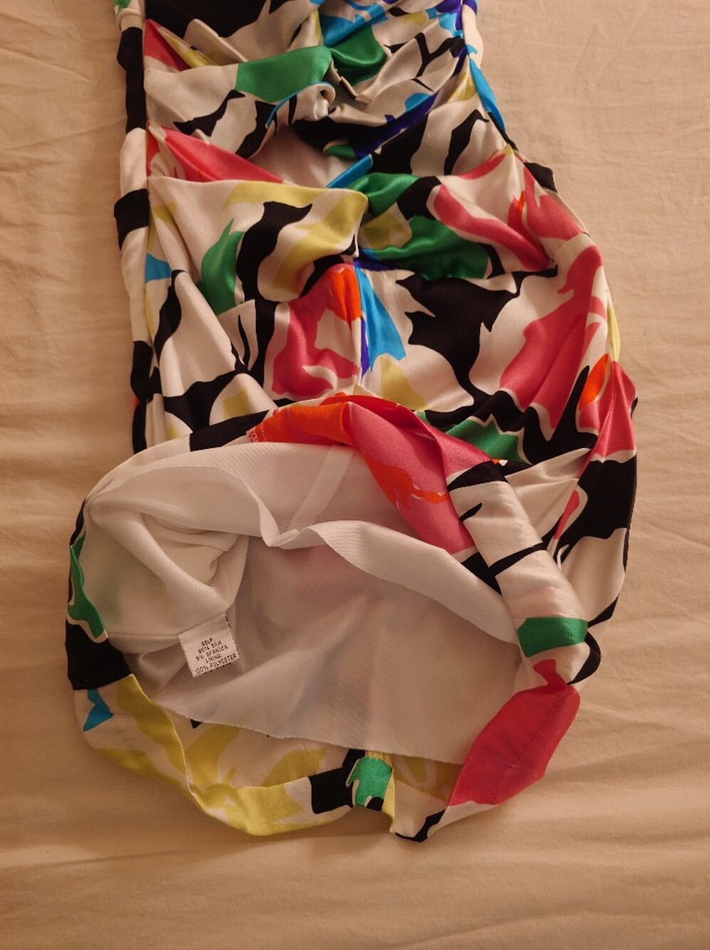 NWOT Floral CACHÉ White Stretch Satin Ruched Halter Mini Dress 2 XS Built-in Bra - Picture 12 of 14